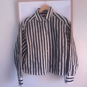 Massimo Dutti Brown/Cream Summer Striped Shirt